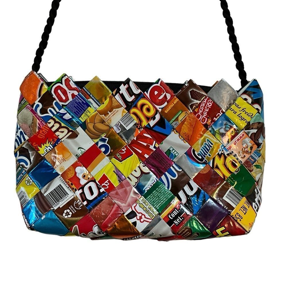 Handmade in Mexico Junk Food Woven Wrappers Bag Purse - Medium Zip Top - Picture 2 of 11